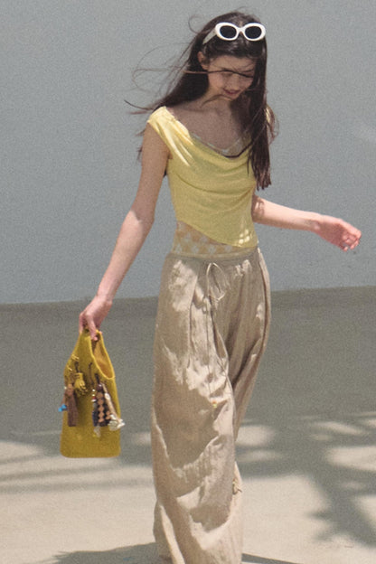 Swing Neck Check Slim Fit Crop Top