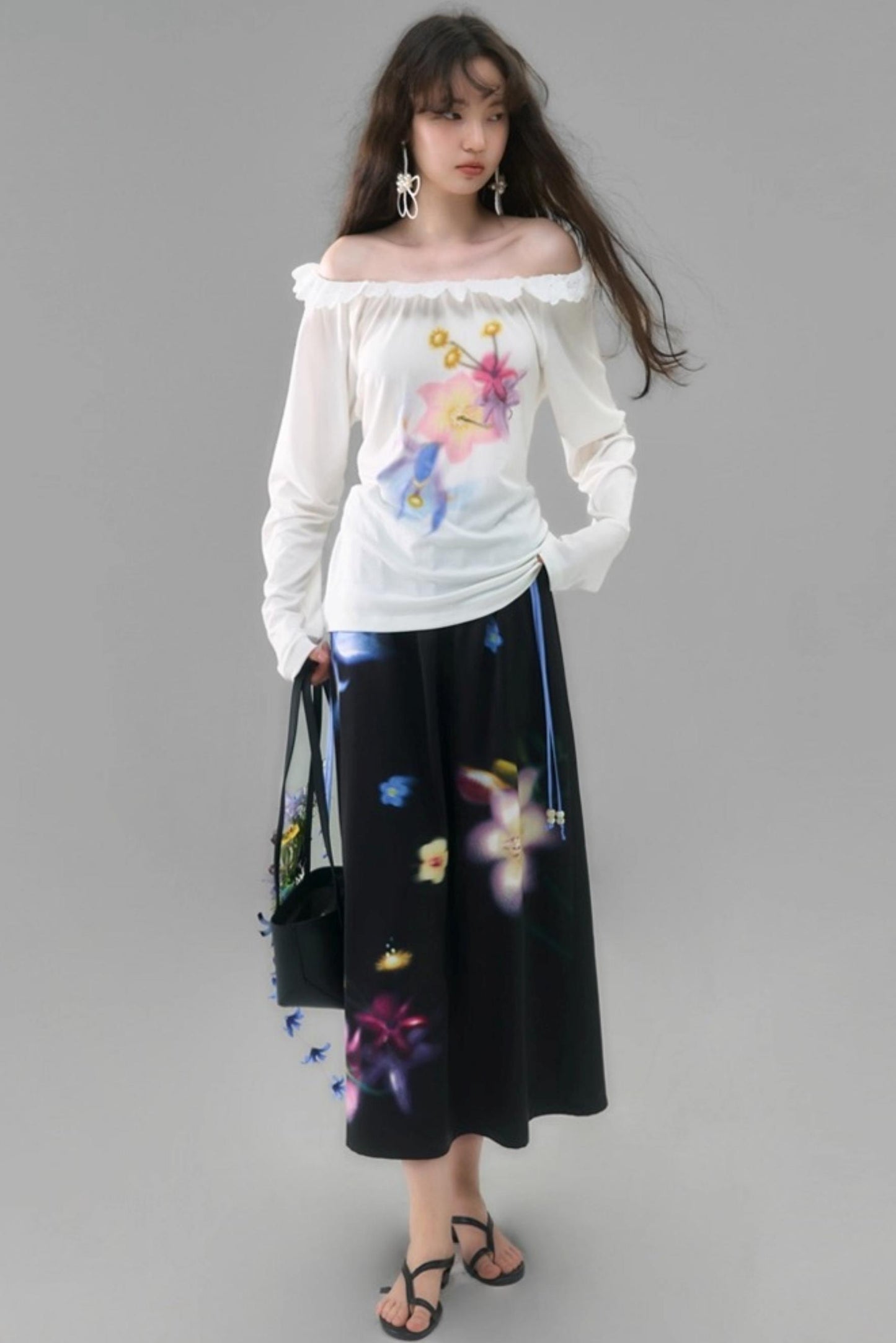 Slanted Shoulder Long-Sleeved Tencel Tee