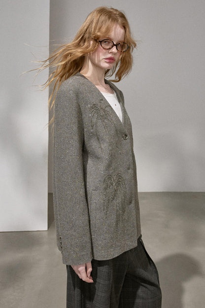 High-Density Beaded V-Neck Jacket