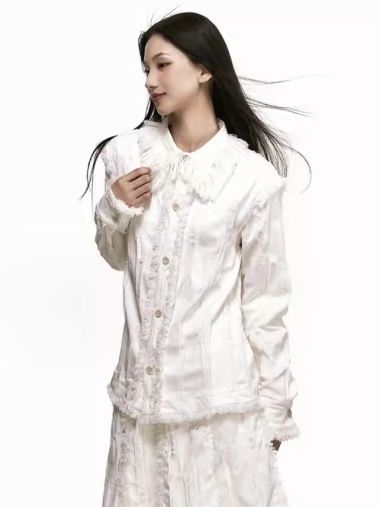 Fringed Mousse Pleated Shirt