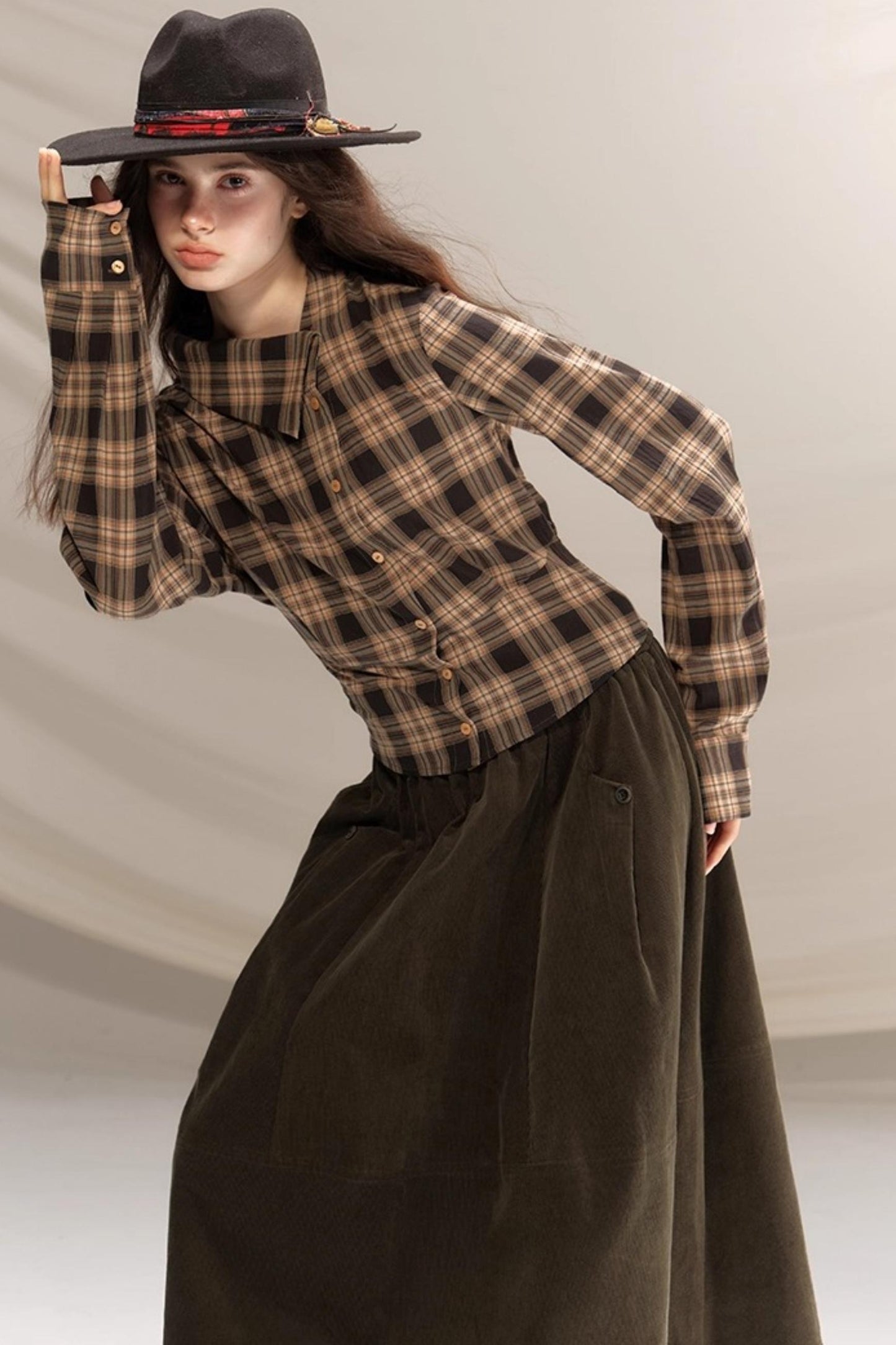 Retro Olive Pleated Skirt