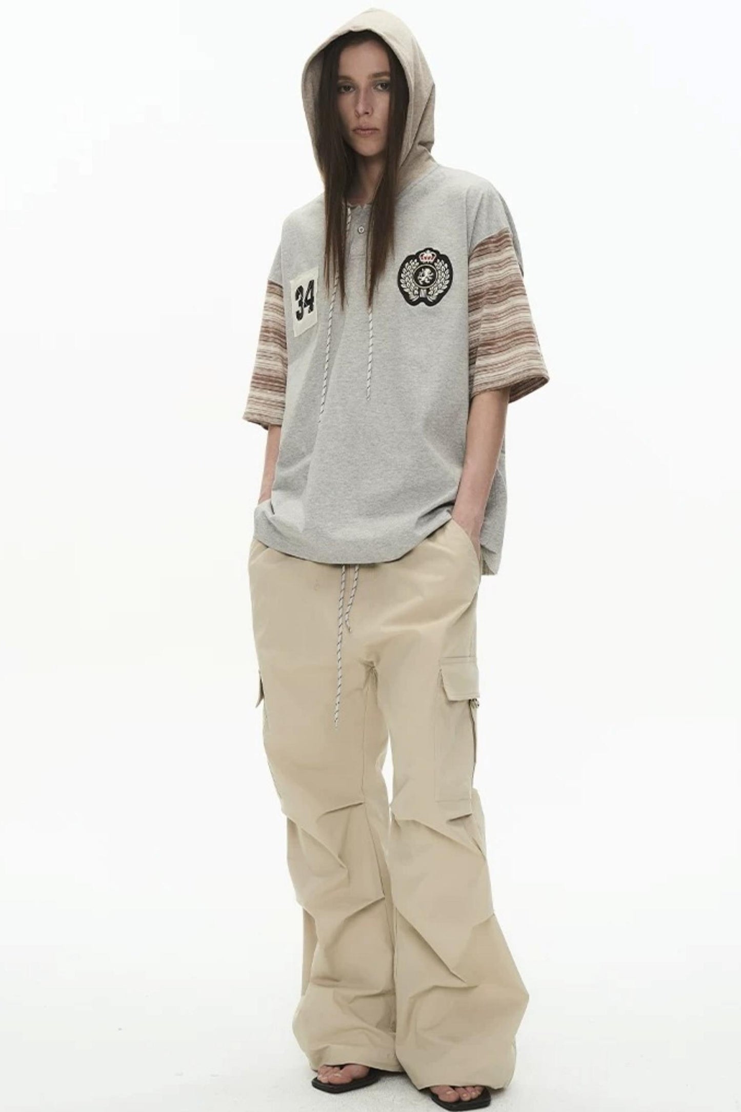 Hooded Striped Badge T-Shirt