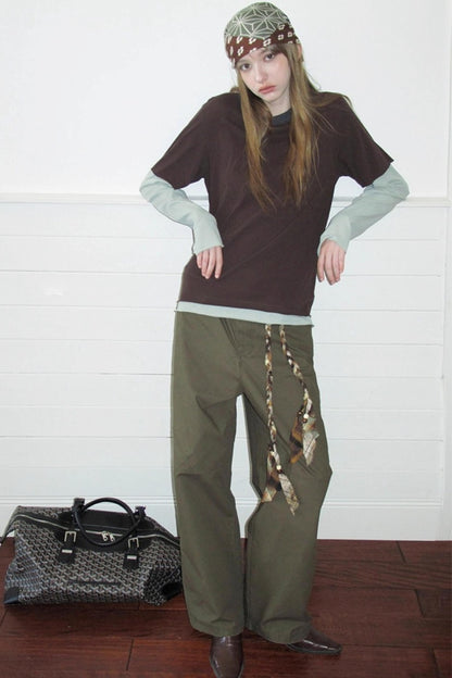 Fake Two-Piece Contrast Long Sleeve T-shirt