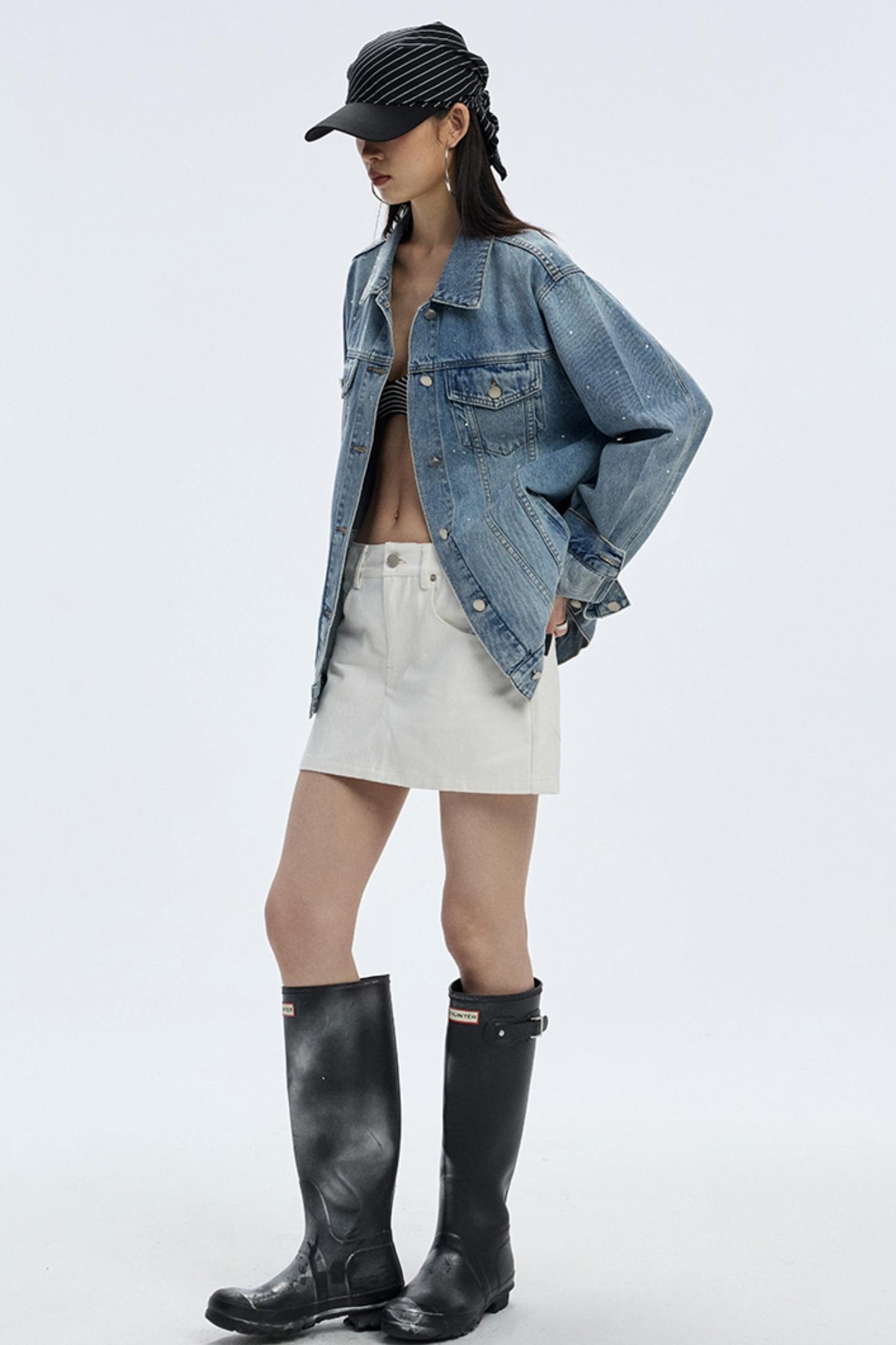 Slimming White A-Line Denim Skirt