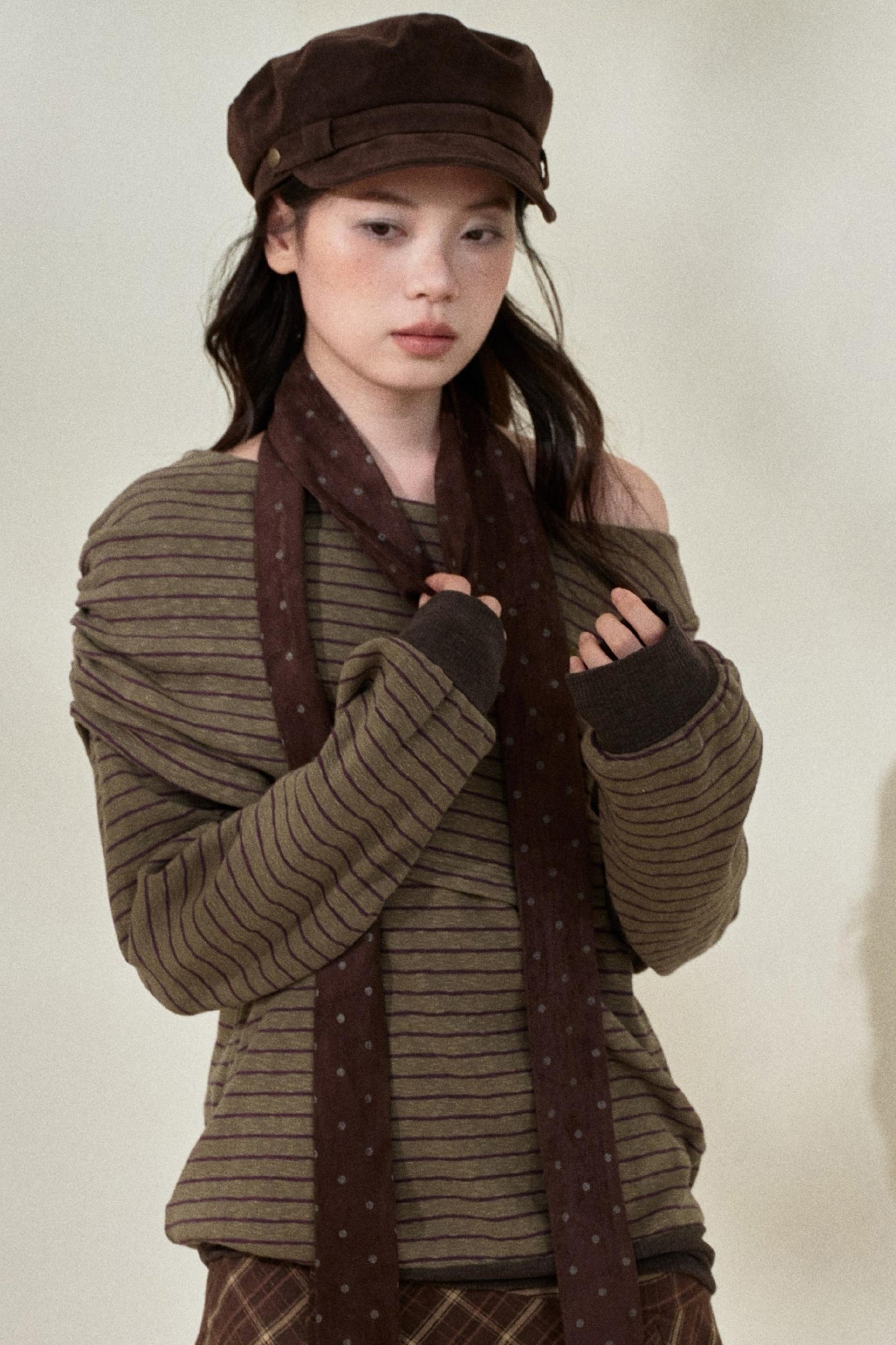 Retro Striped Off-Shoulder Top