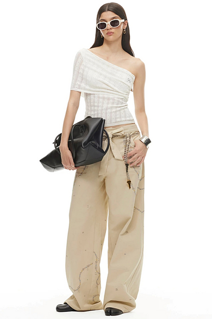 Wolkenweiche Twillhose mit Rautenmuster und weitem Bein
