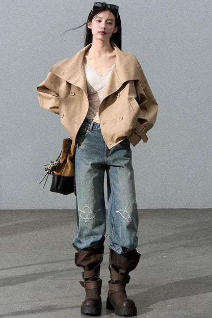 Laser-Cut Flower Vintage Wide-Leg Jeans