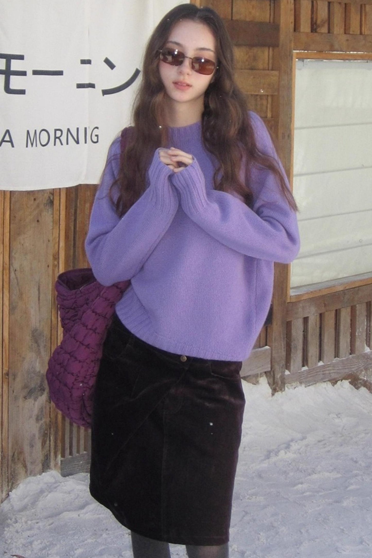 Mint Violet Slanted Hem Sweater