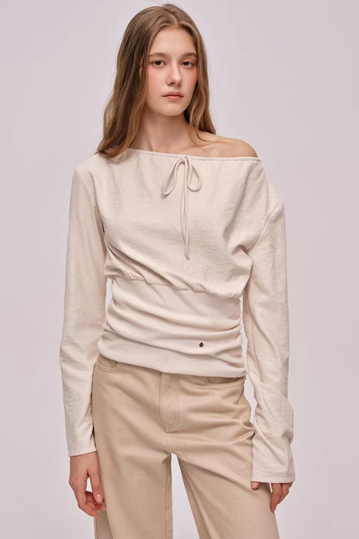 Slanted Shoulder Patchwork Top