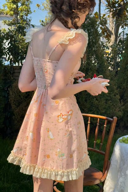 Pink Almond Lace Halter Dress