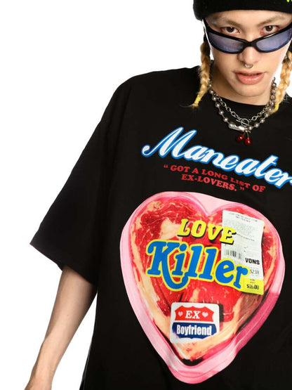 Niche Love Killer Print Short Sleeve Over Size T-Shirt