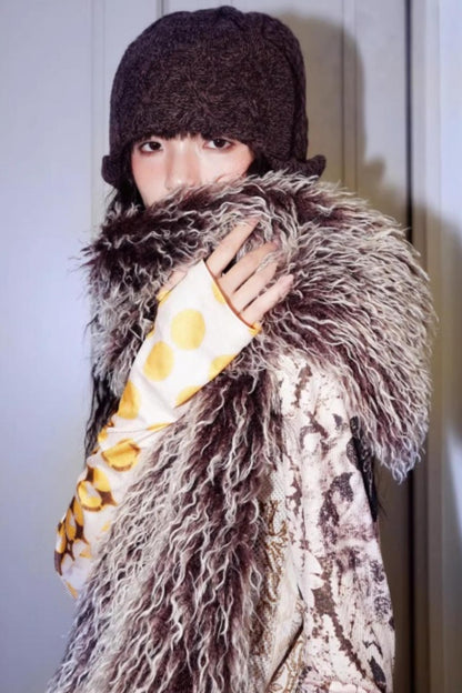 Vintage Lace-up Plush Scarf