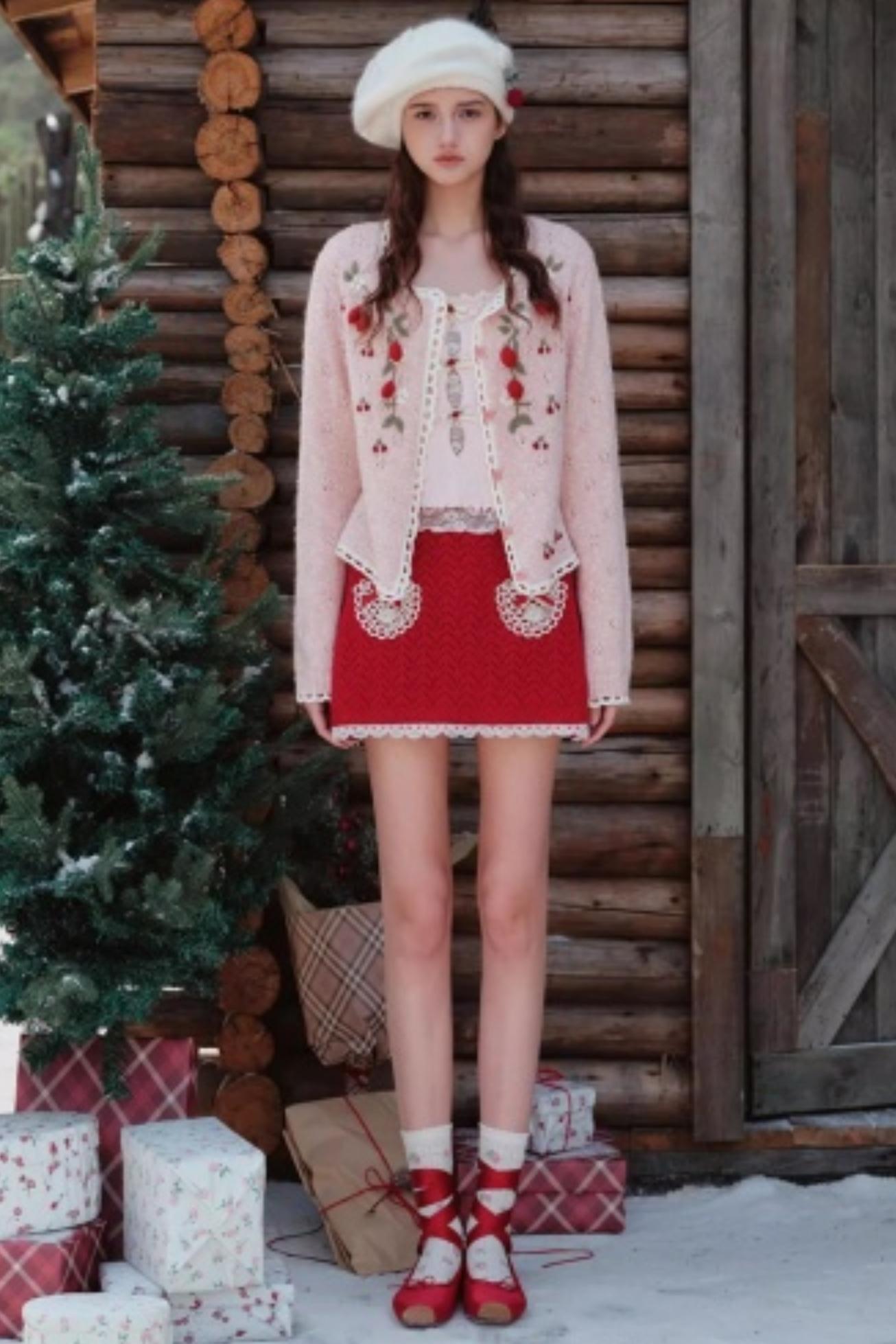 Berry Knit Lace Top Skirt Set-Up