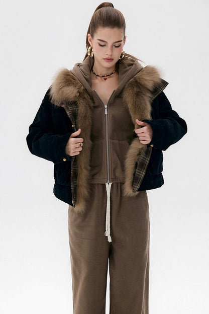 Khaki Fleece Bunny Ear Cardigan Set-Up