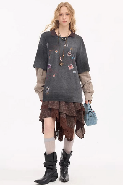 Cartoon Print Retro Sweater