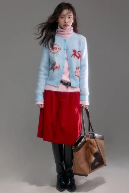 Color-Blocked Wool Blend Cardigan