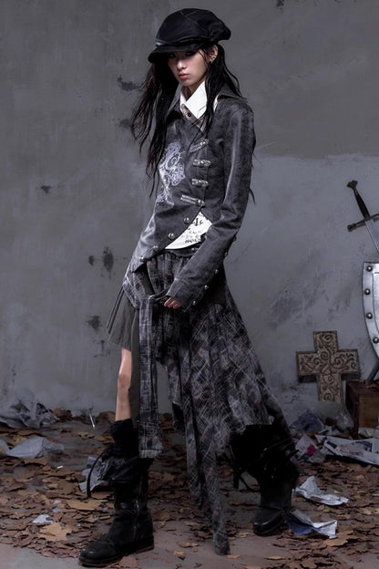 Vintage Slanted Placket Printed Leather Shirt