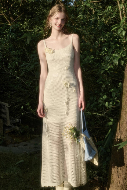 Pure White Floral Knit Dress