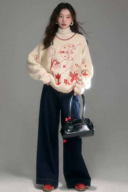 Snowy Field Tulip Embroidery Top