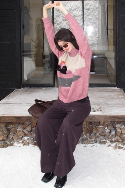 Pink Vintage Cashmere-Like Turtleneck Sweater