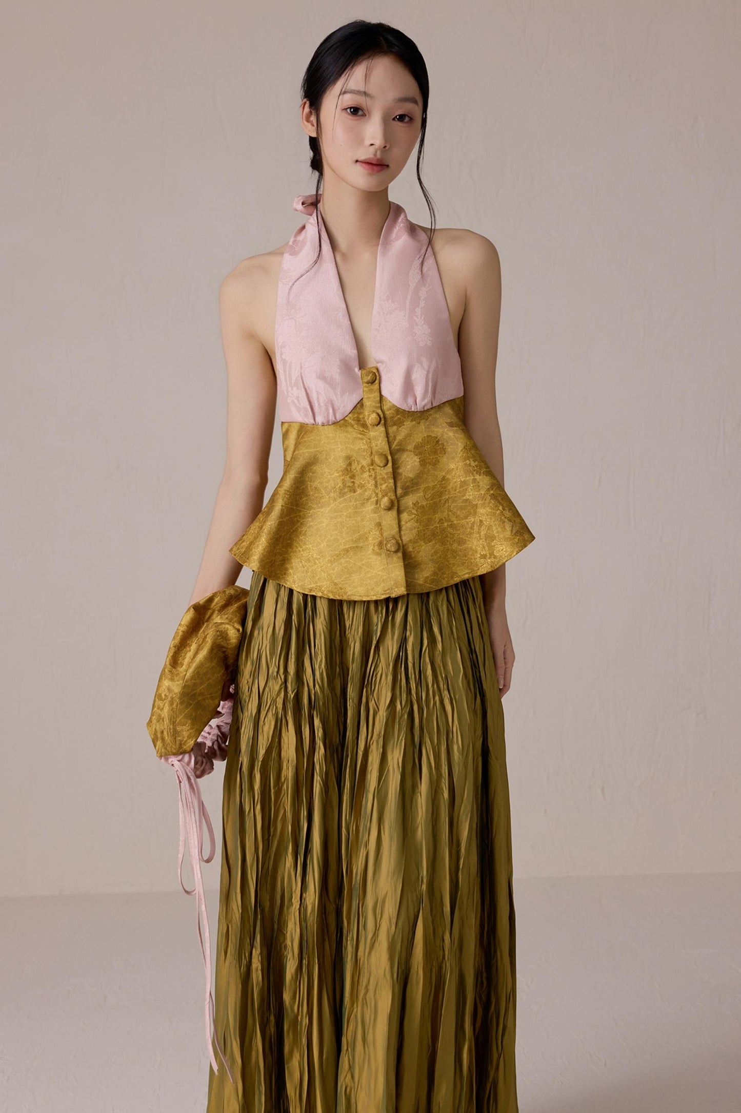 Pink Jacquard Backless Vest