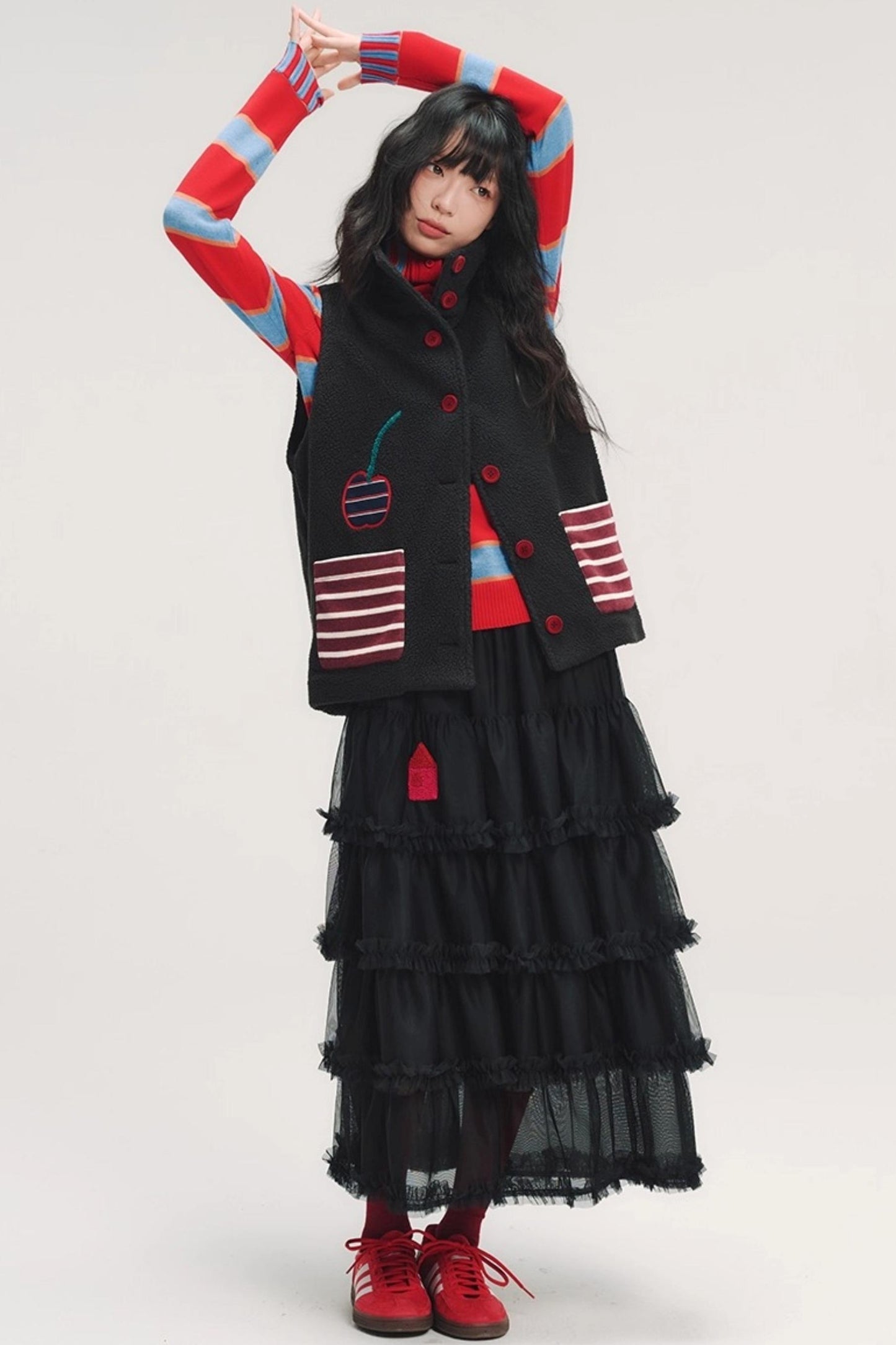 Hand-Painted Cherry Applique Vest Jacket