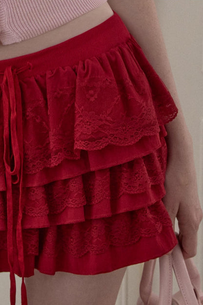 Elegant Red Lace Cake Skirt