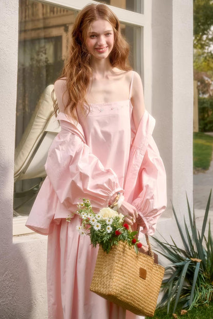 Baby Pink Cotton Dress Set-Up