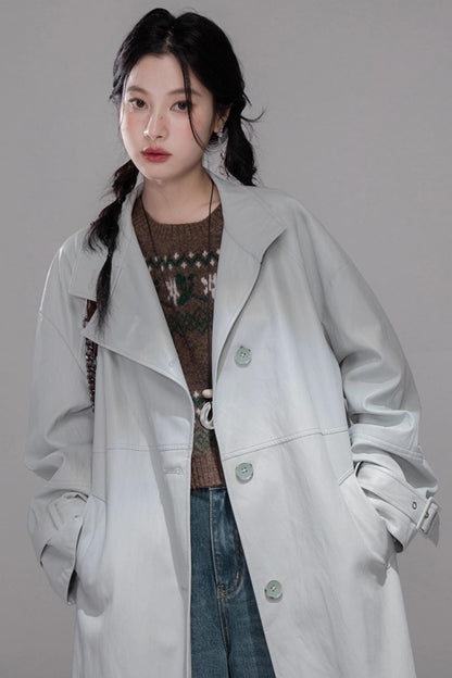 Two Collared Leather Trench Coat