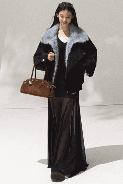 High-Waisted Knit Mesh Skirt