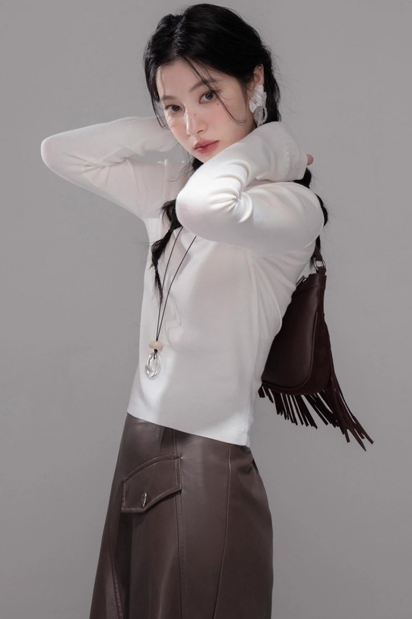 Rich and Crafty Brown Slit Leather Skirt