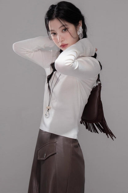 Rich and Crafty Brown Slit Leather Skirt