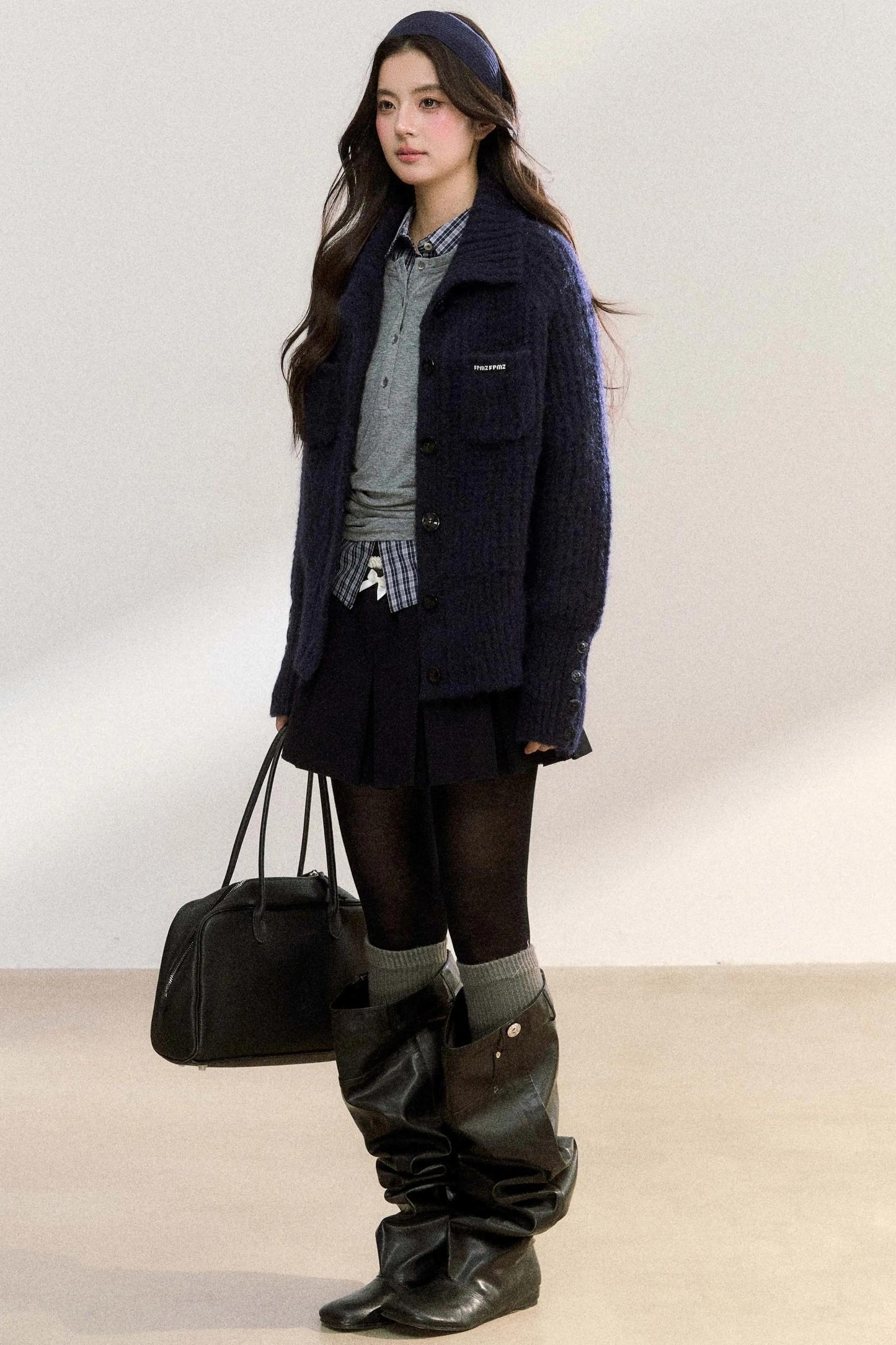 Double Pocket Button-Up Knit Jacket