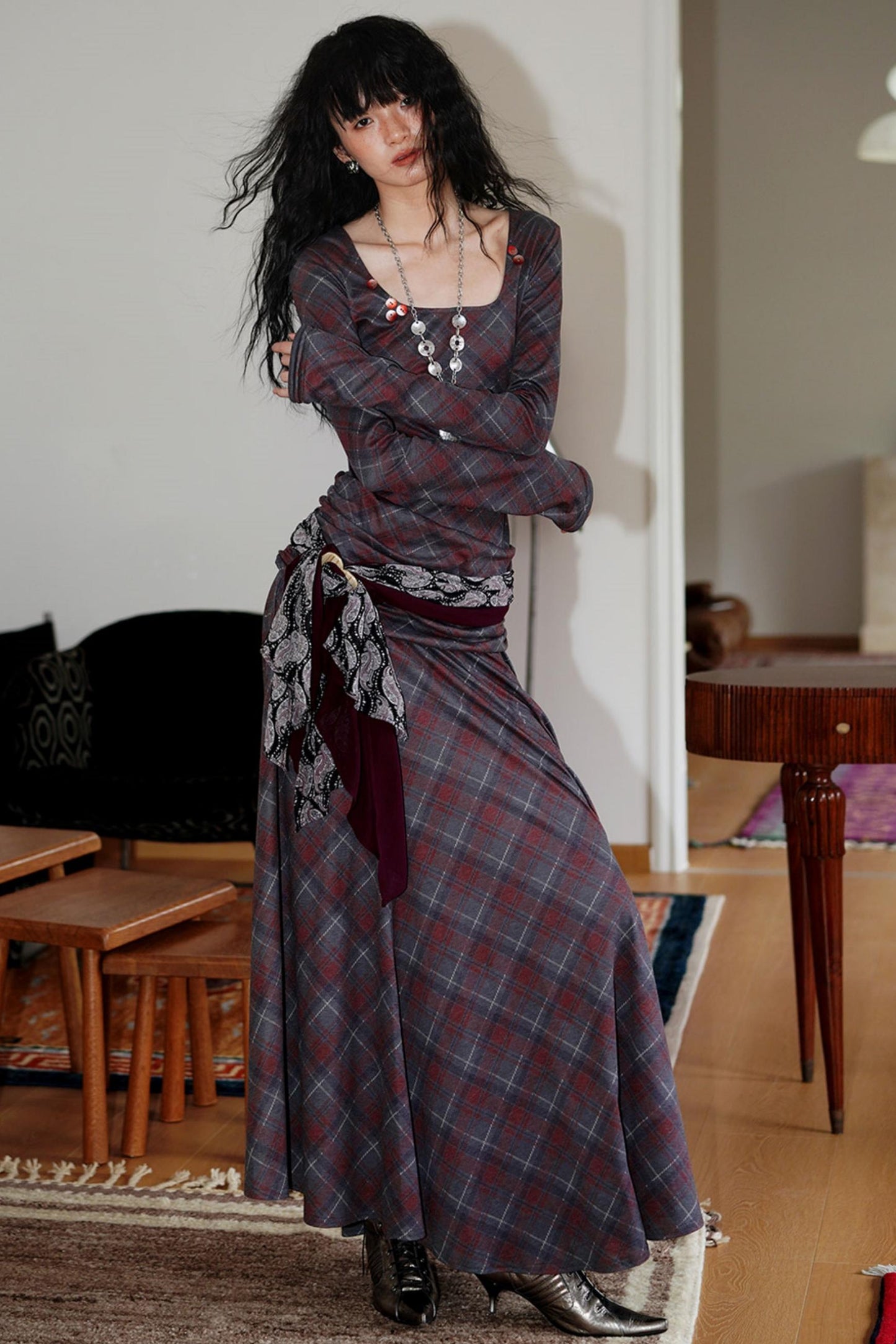 Vintage Check Slim Dress