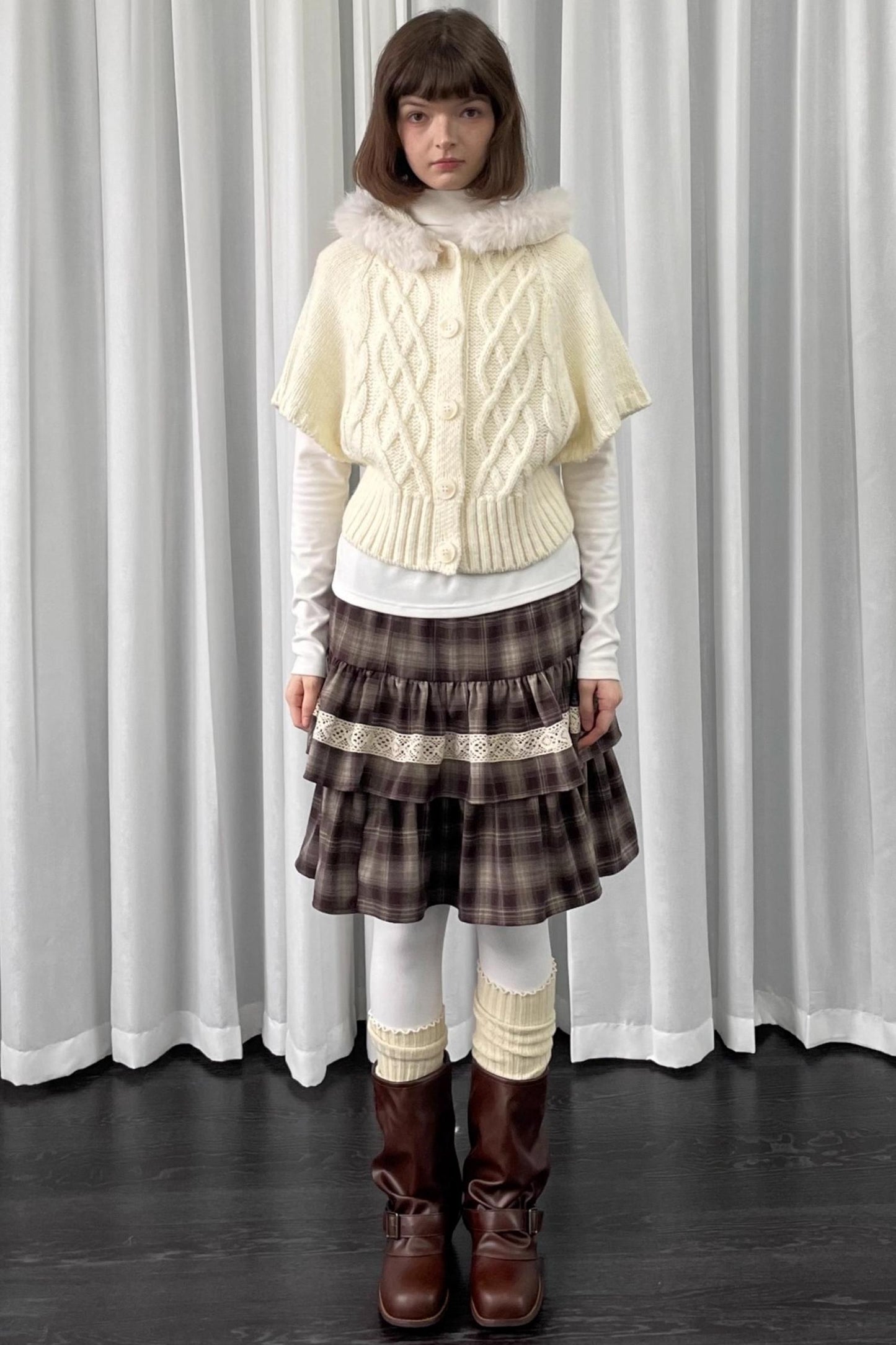 Off-White Fur Collar Knit Sweater Jacket