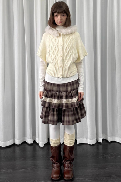 Off-White Fur Collar Knit Sweater Jacket