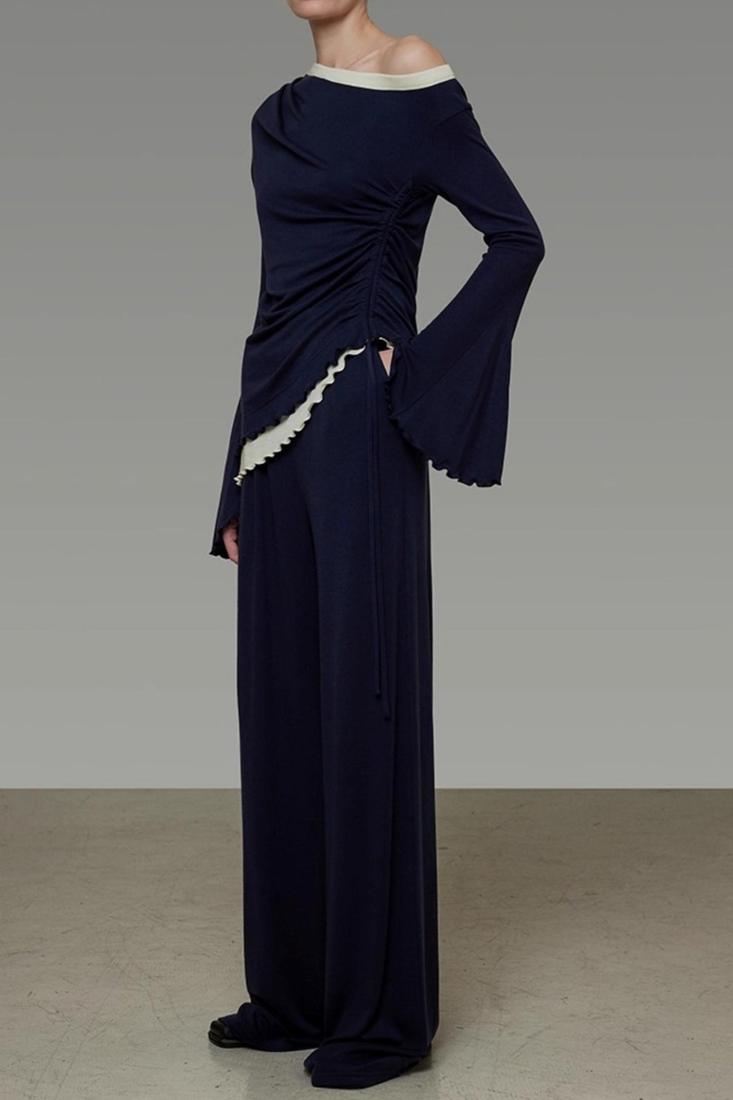 Autumn Slanted Shoulder Knit Slacks Set-Up