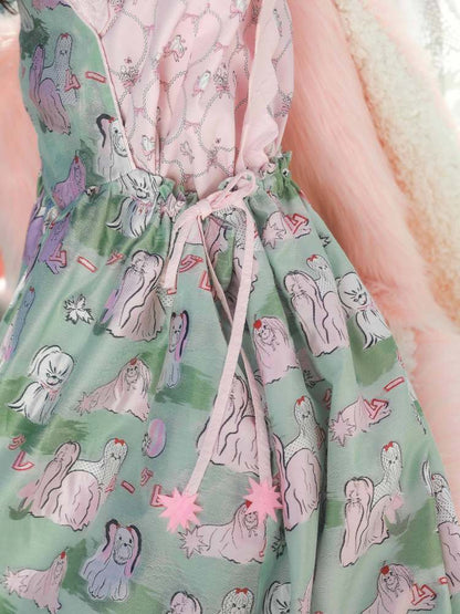 Puppy Jacquard Silhouette Suspender Dress