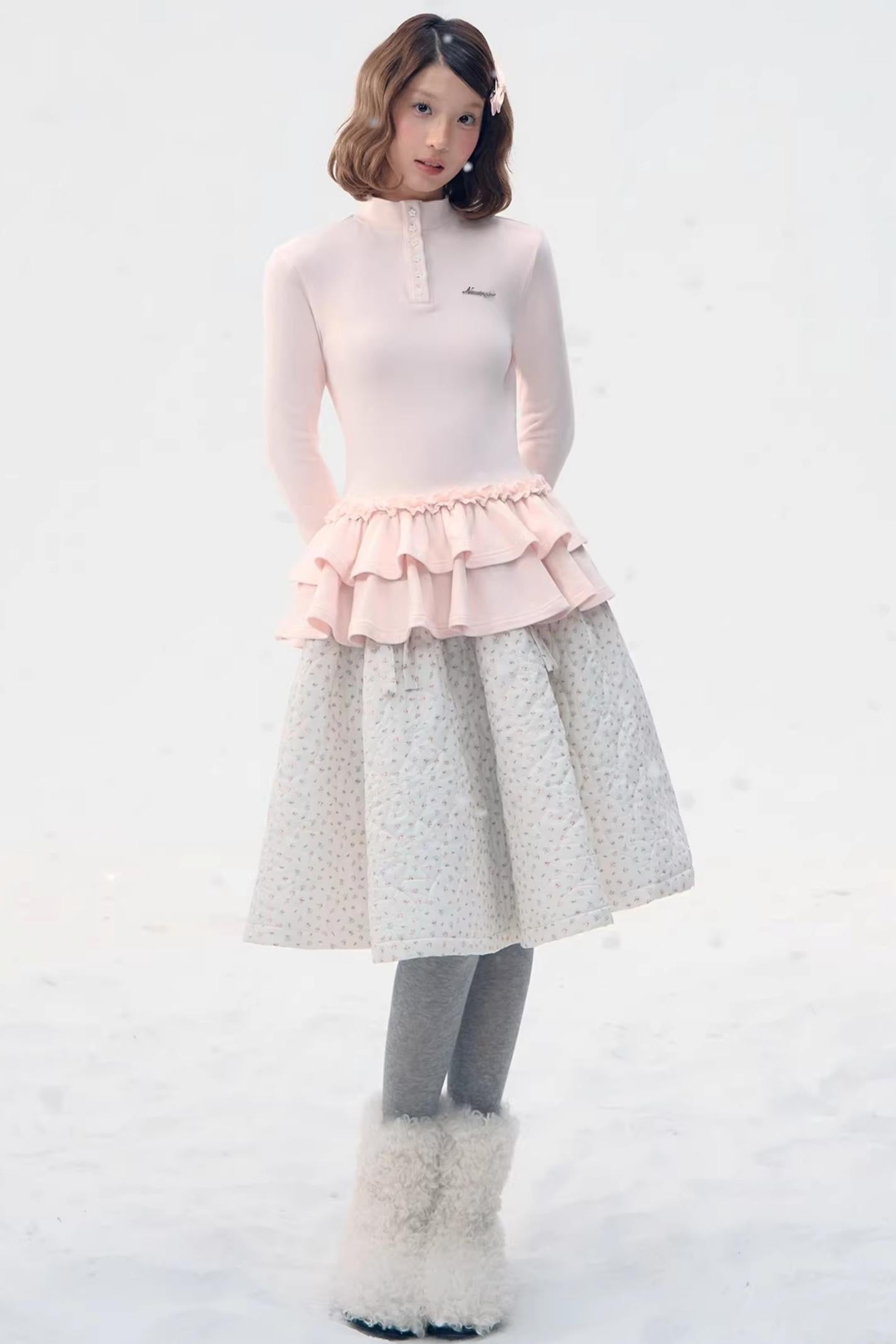 Six-Button Lace Hem Blouse Top