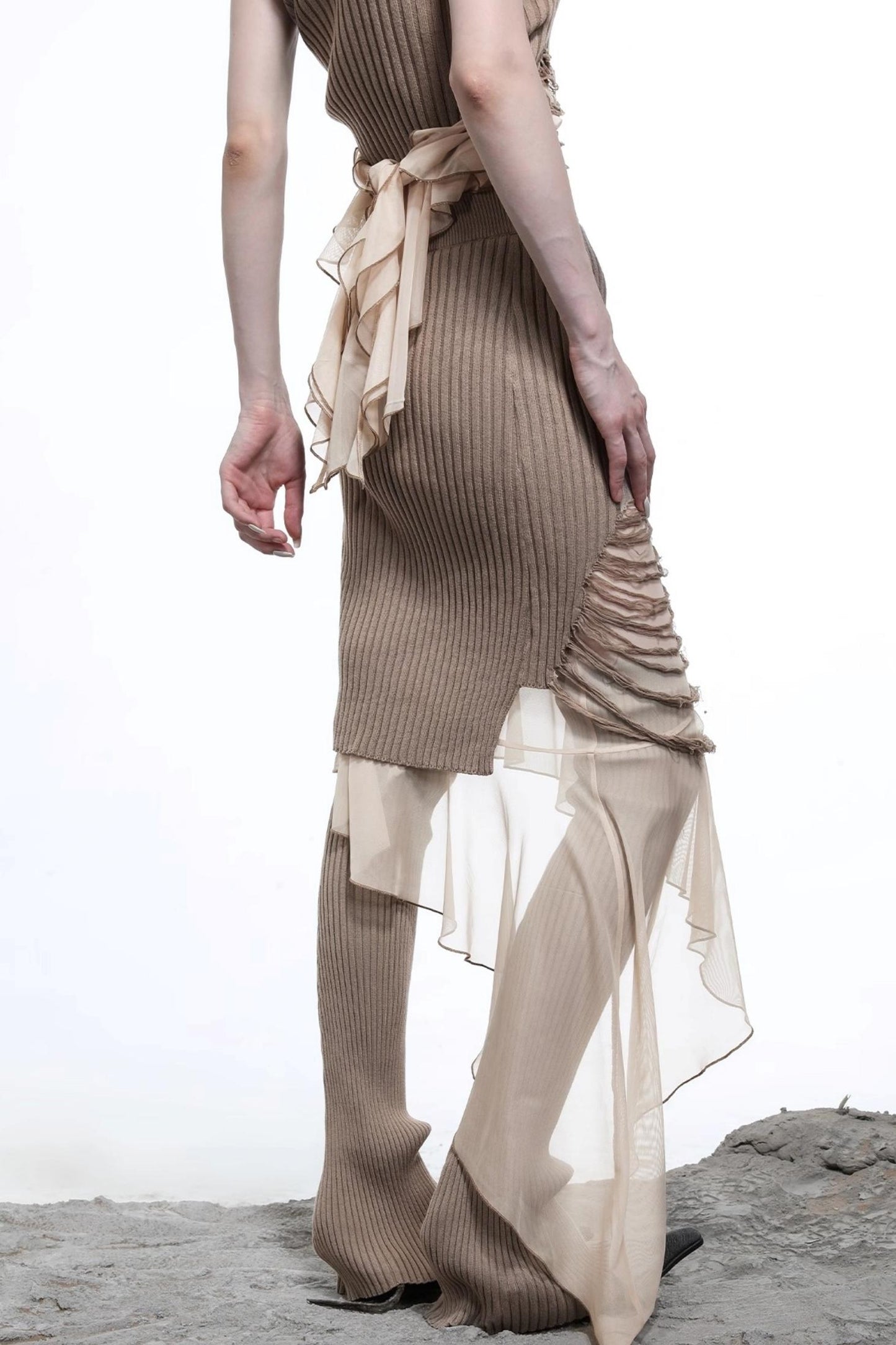 Wasteland Ruffled Patchwork Knit Skirt