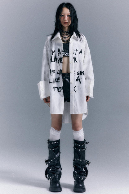 Graffiti Print Striped Long-Sleeved Shirt