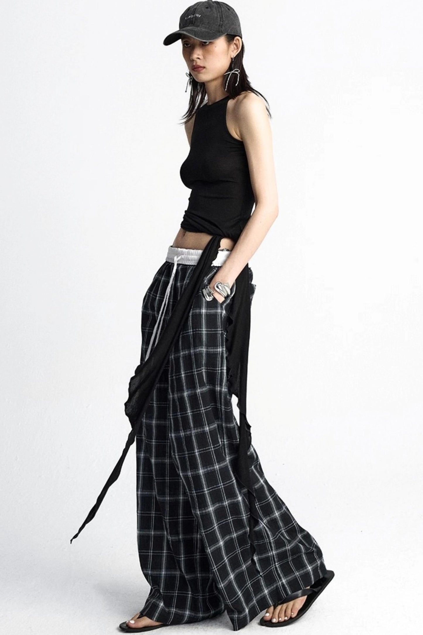 Summer Plaid Wide-Leg Pants