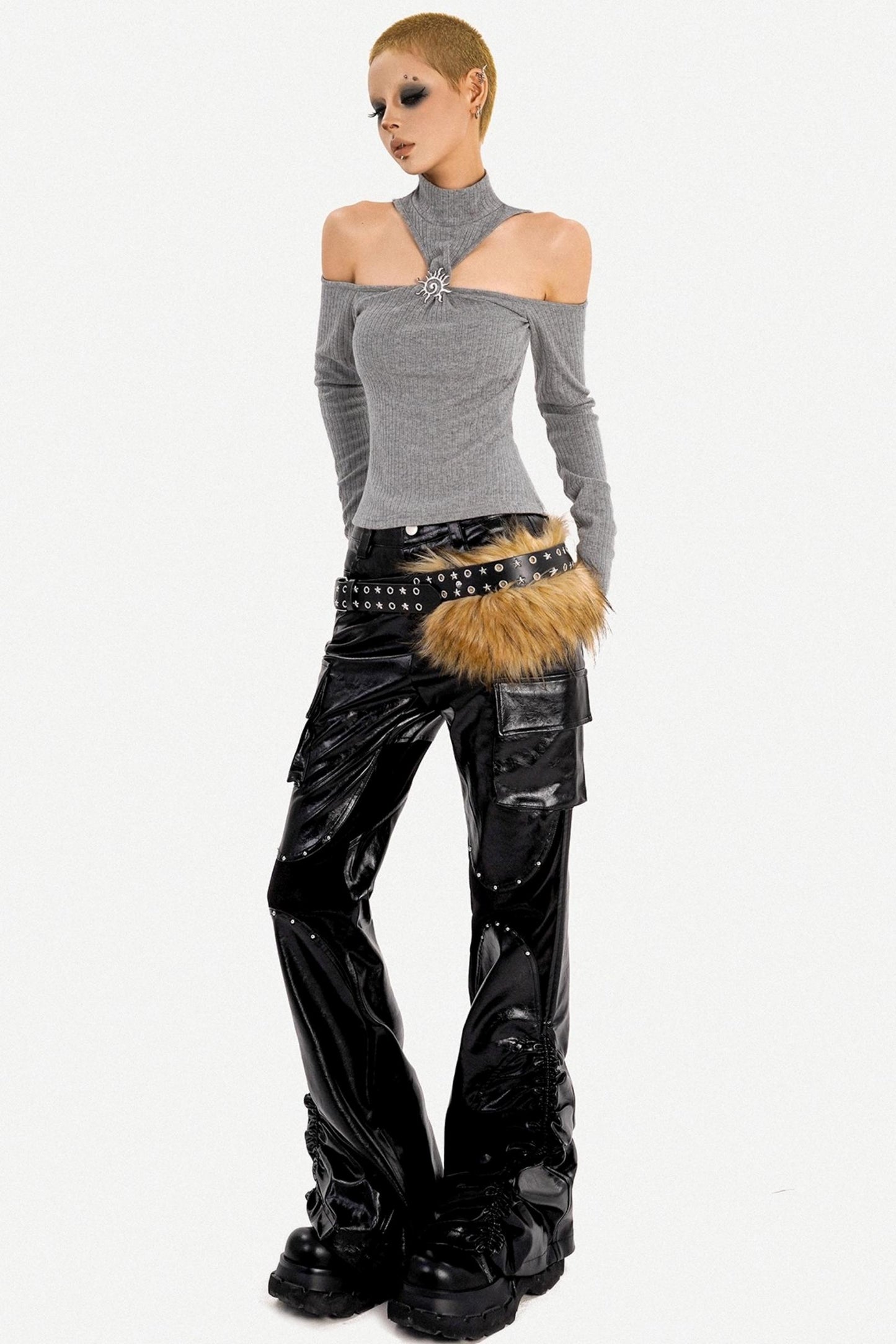 Black Off-Shoulder Halter Top