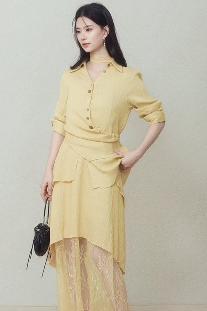 Pale Yellow Stone Button Shirt