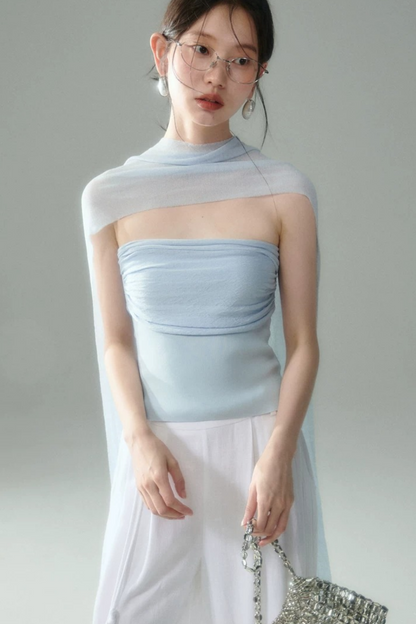 Misty Light Pleated Tulle Blouse Set