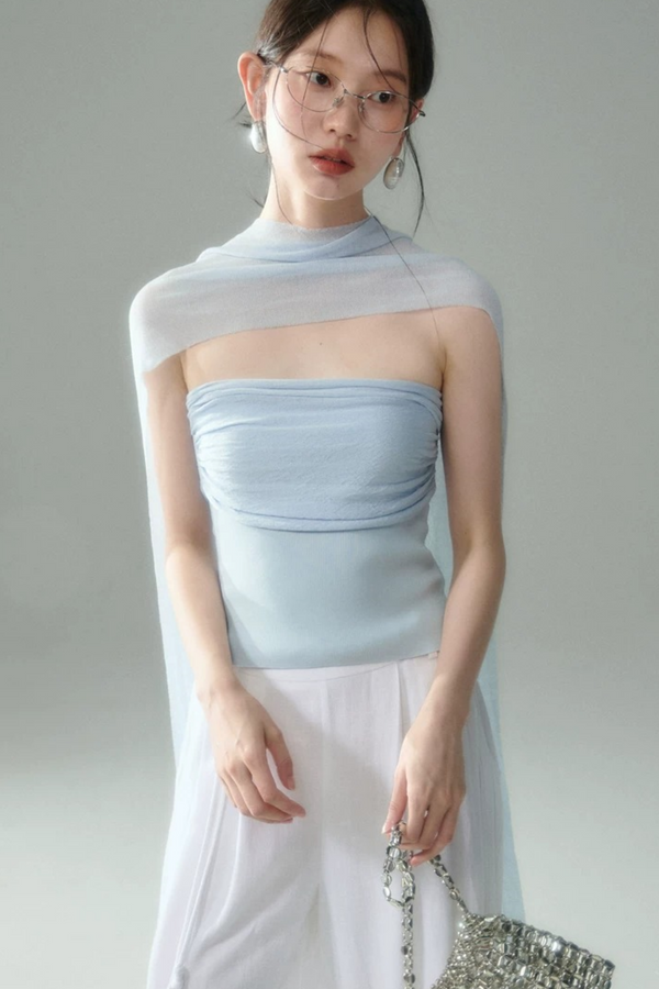 Misty Light Pleated Tulle Blouse Set