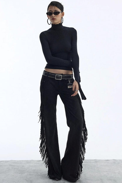 Vintage Low-Rise Fringe Pants