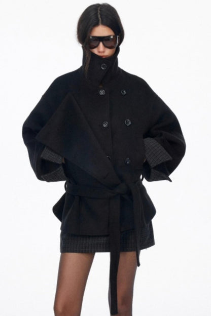 Lapel Asymmetrical Wool Coat Set-Up