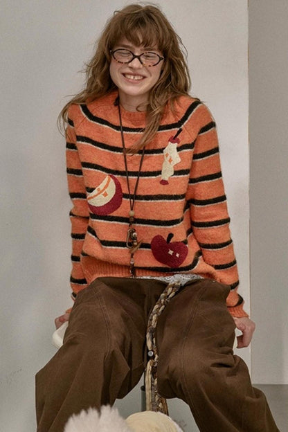 Apple Striped Crew Neck Sweater