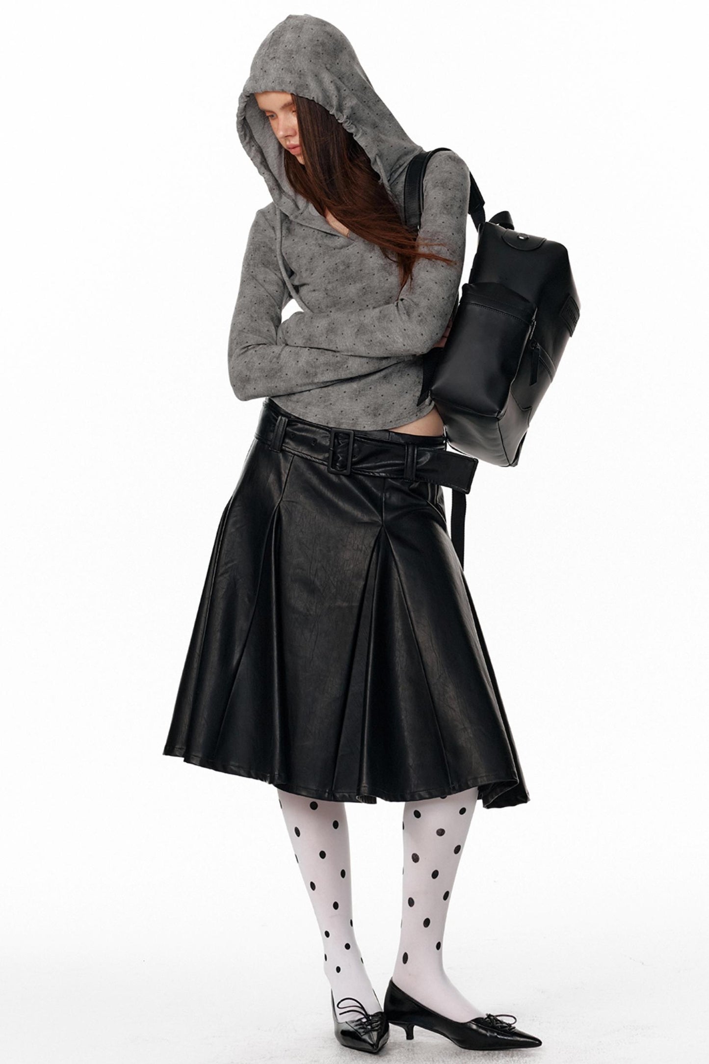Retro Polka-Dot Hooded Top